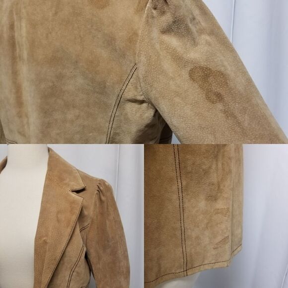 Vintage 90s y2k  Wilsons Suede Leather Maxima Tan Blazer Button Down Jacket  Md - Picture 8 of 8